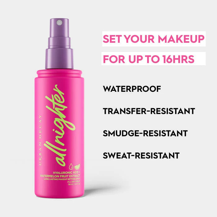 URBAN DECAY LONG LSTING MAKEUP SETTING SPRAY HYLURONIC ACID WATERMELON FRUIT EXTRACT ALL DAY WEAR - 118ML