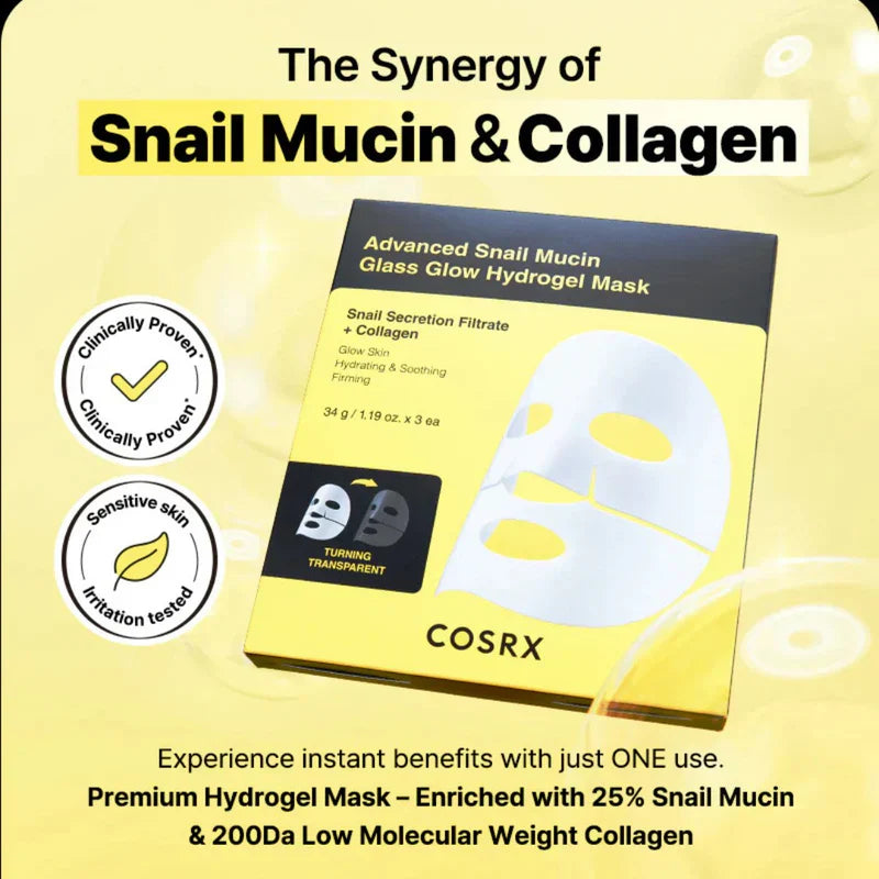 Cosrx Advanced Snail Mucin Glass Glow Hydrogel Mask x3 Masks