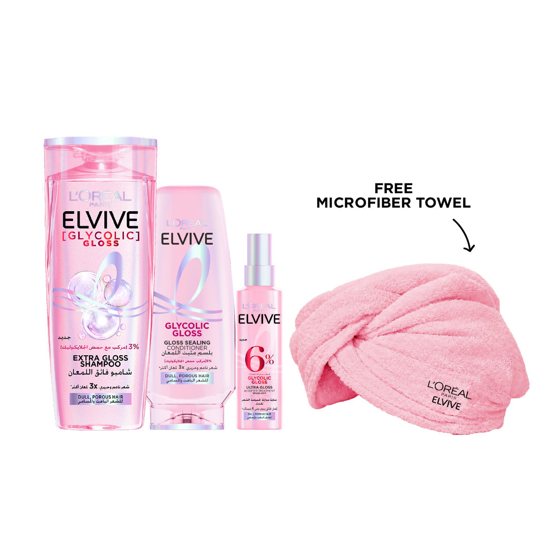 L'Oréal Paris Glycolic Gloss Hair Care Bundle + Free Towel At 15% Off
