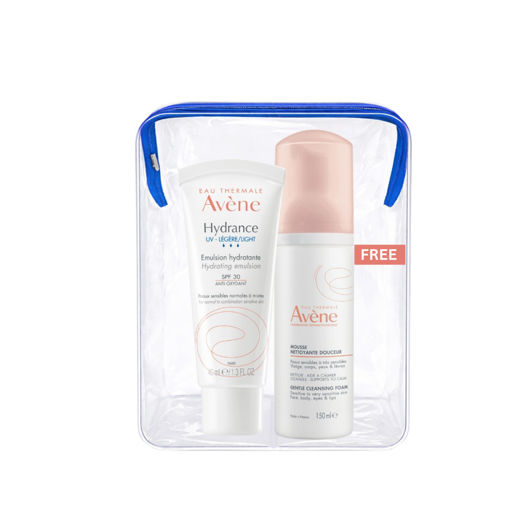Avène Hydrance UV Light SPF 30 Emulsion And Avène Cleansing Foam Buy 1 Get 1 Pouch Bundle