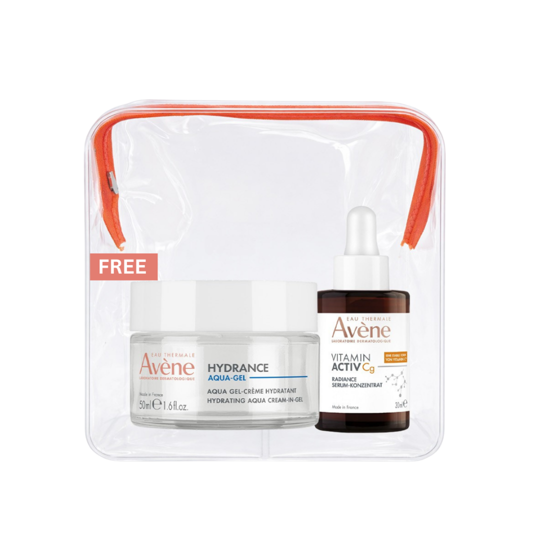 Avène Radiance Vitamin Activ Cg Corrector Serum And Avène Hydrance Aqua-Gel Buy 1 Get 1 Pouch Bundle