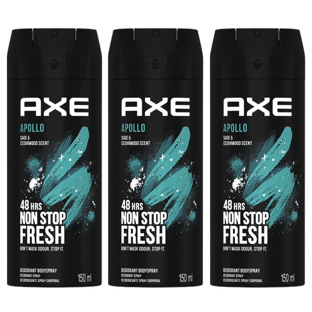 Axe Apollo 48H Non Stop Fresh Spray Deodorant For Him - Pack Of 3 - Medaid International