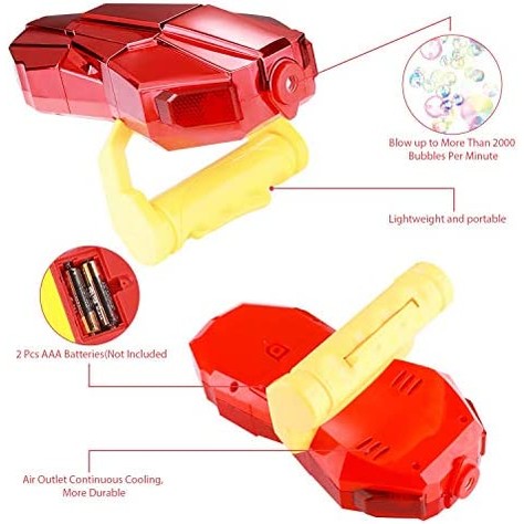 Iron Man Handheld Bubble Machine with Light, Automatic LED Bubble Blower Bubble Maker More Than 2000 Bubbles Per Minute, Bubble Machine for Kids, Red Bubble Toy with Sound for Kids