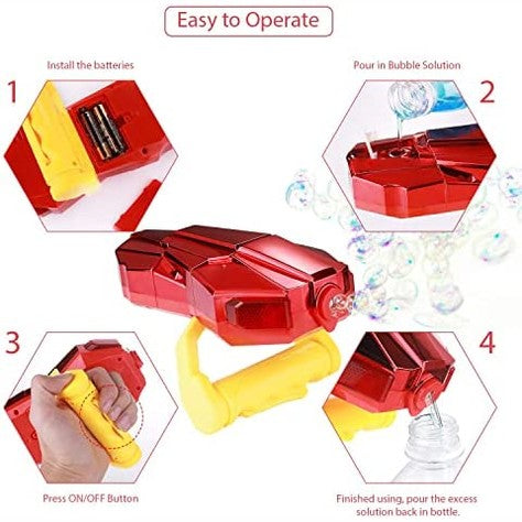 Iron Man Handheld Bubble Machine with Light, Automatic LED Bubble Blower Bubble Maker More Than 2000 Bubbles Per Minute, Bubble Machine for Kids, Red Bubble Toy with Sound for Kids