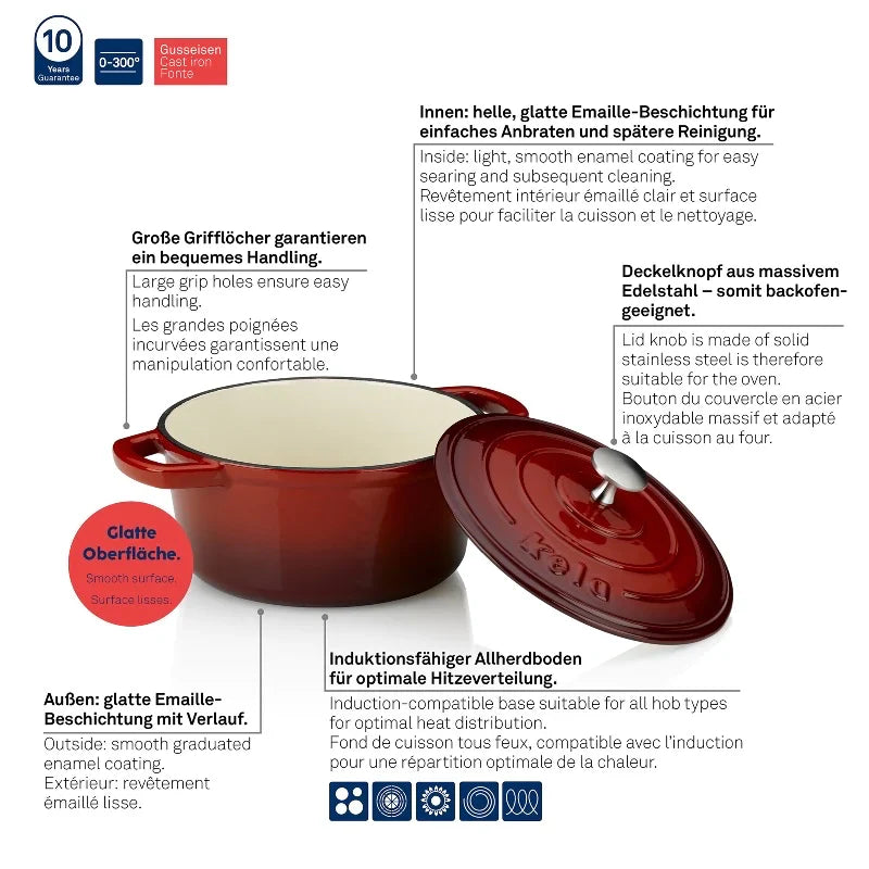 Kela Roasting Round Tray Cast Iron Red 2.5L