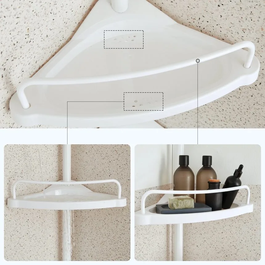 4 Tier Bathroom Corner Shelf with Towel Holder – Wall Mounted Storage Rack for Toiletries & Towels - Medaid International
