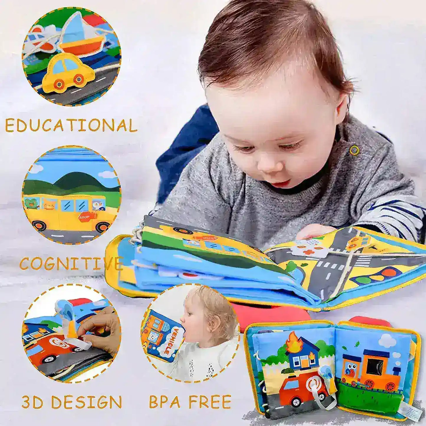 Tumama Kids - Baby Quiet Book - Vehicle Cloth Book