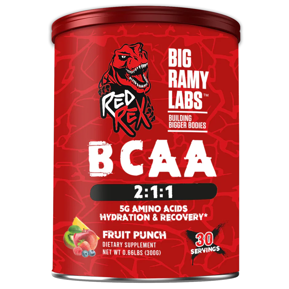 Red Rex BCAA – Fruit Punch, 300g | 2:1:1 Ratio for Muscle Recovery, Endurance & Performance | 30 Servings