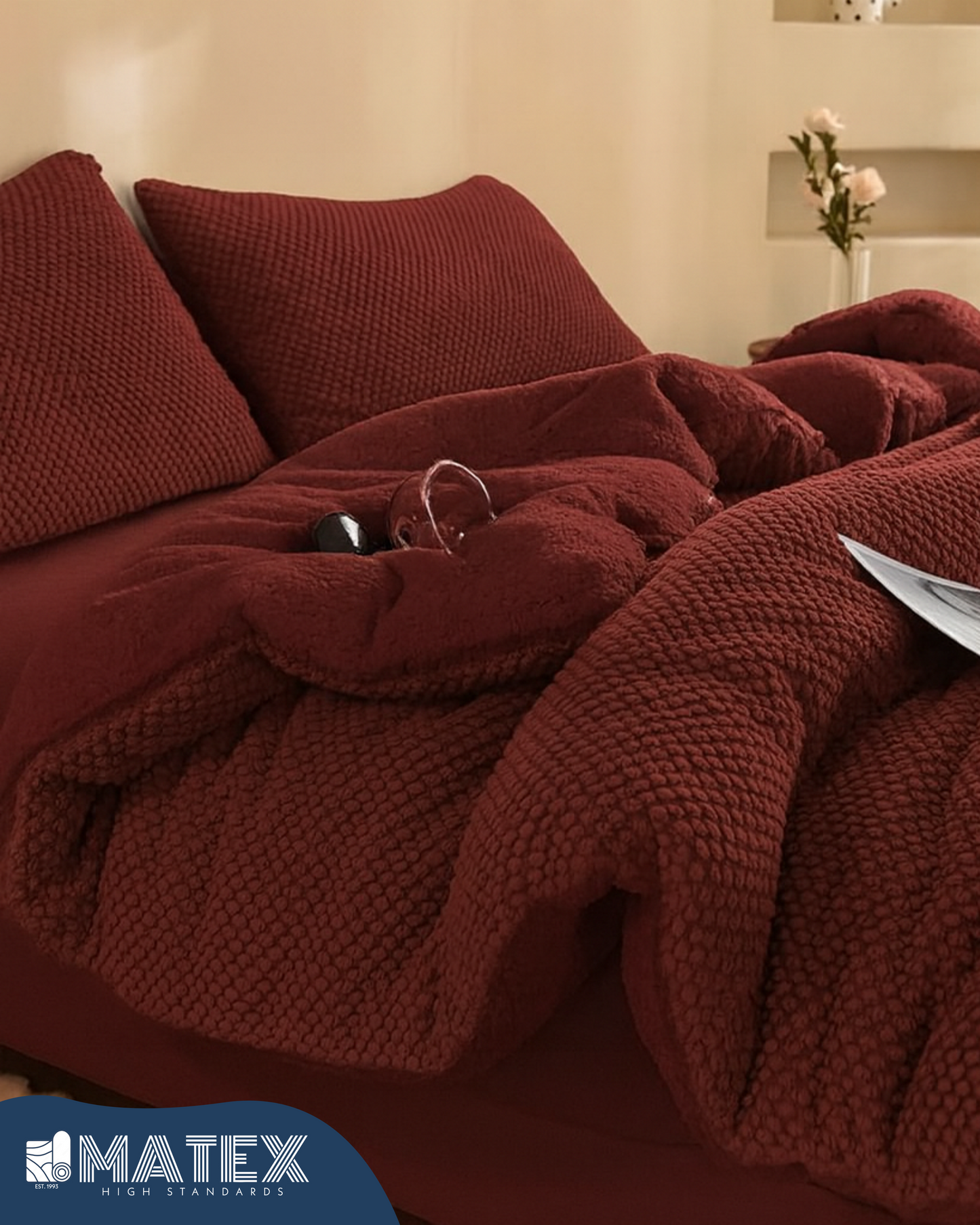 Single Size Bordeaux Rabbit Fur Sherpa Comforter set