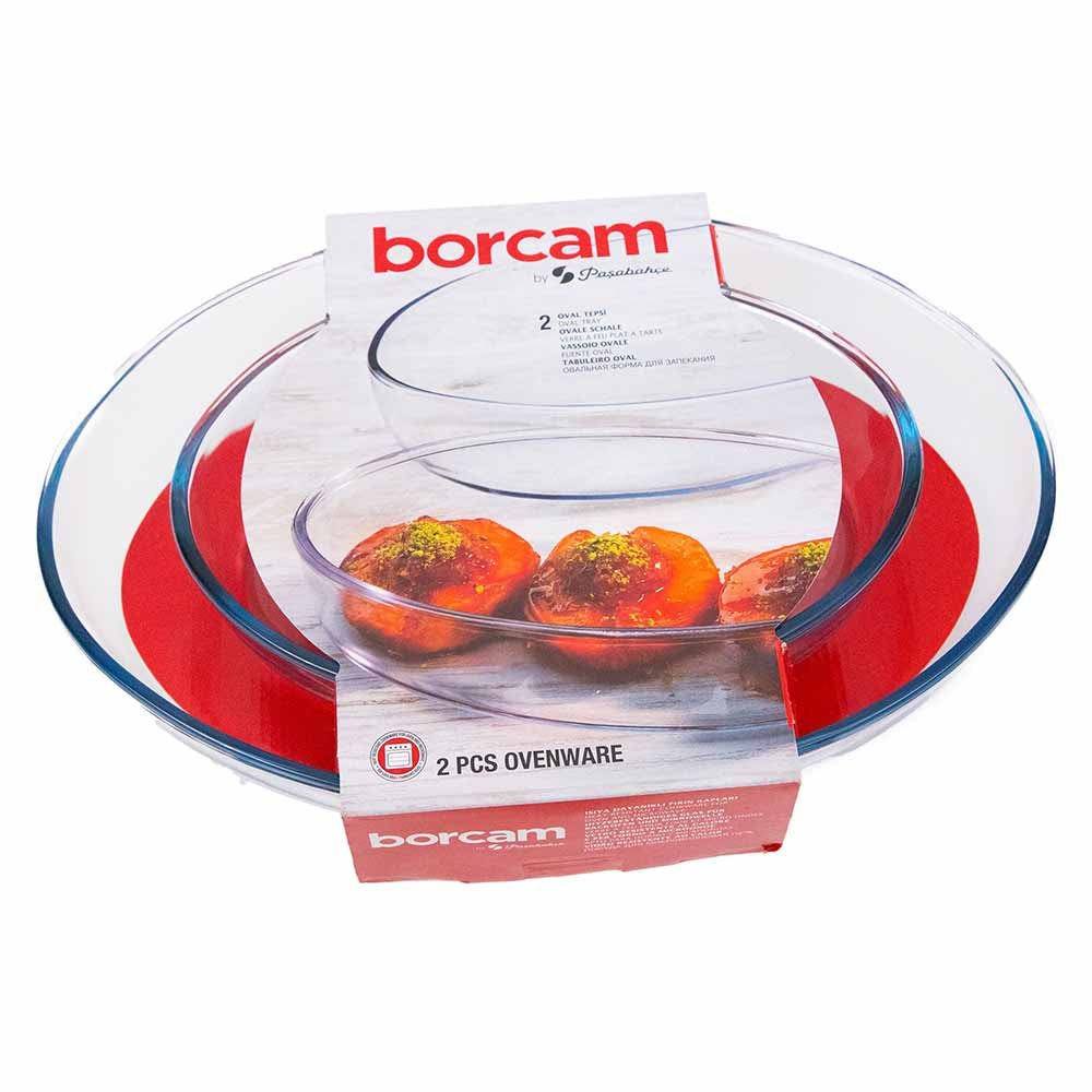 BORCAM TEMPERED GLASS 2PCS OVAL TRAY SET