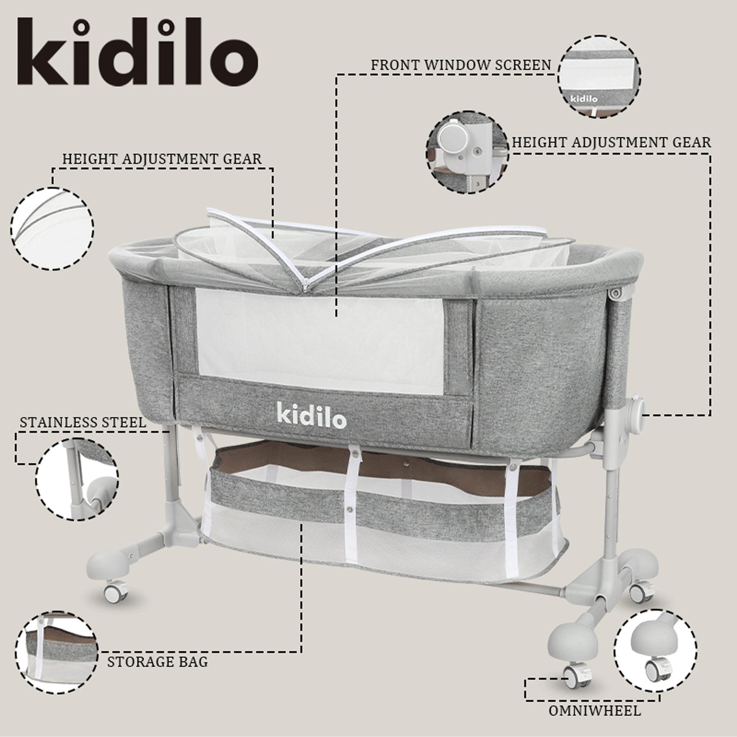 Kidilo BP-301 Luxury 3 in 1 Convertible Newborn Bedside