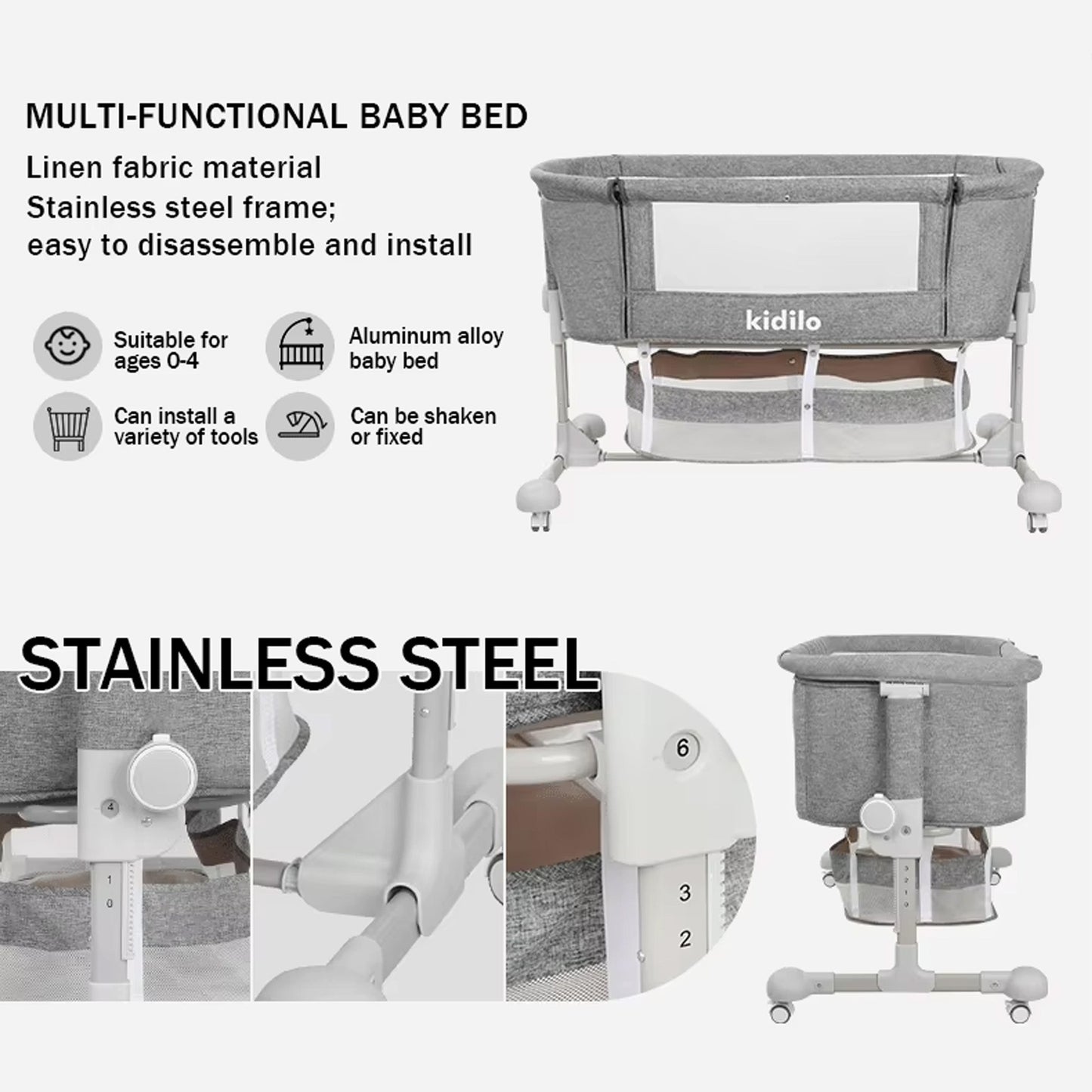 Kidilo BP-301 Luxury 3 in 1 Convertible Newborn Bedside