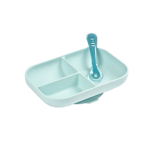Béaba Silicone Suction Plate & Spoon Set – Blue