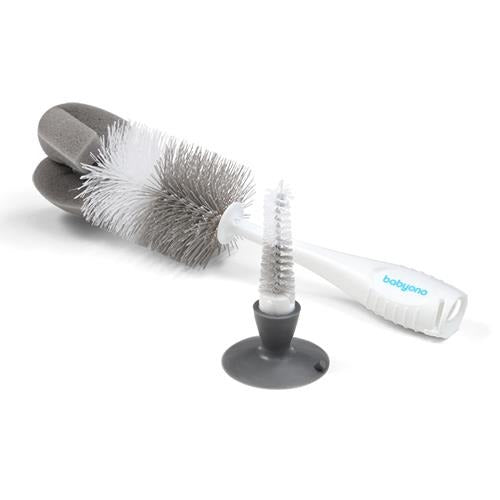 Babyono Bottle & Nipple Brush with Suction Cup – Gray