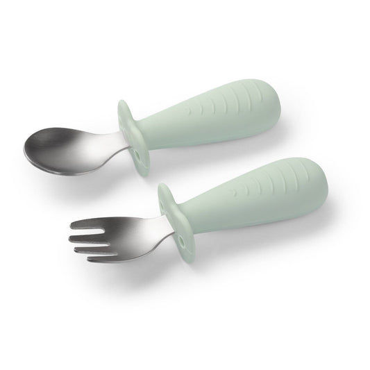 Babyono Stainless Steel Cutlery Set with Safety Guard – Green