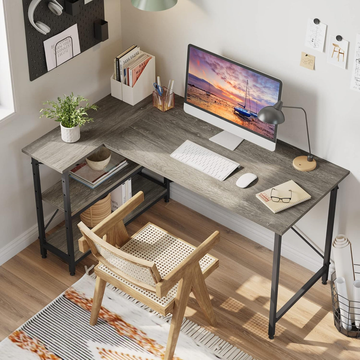 L Shaped Desk with Storage Shelves