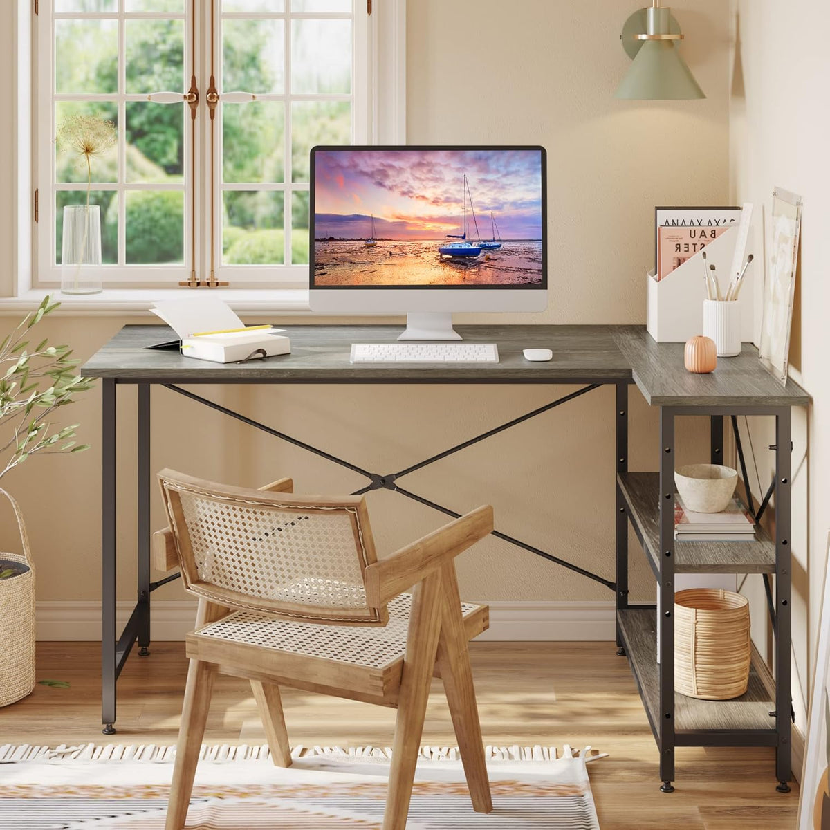 L Shaped Desk with Storage Shelves