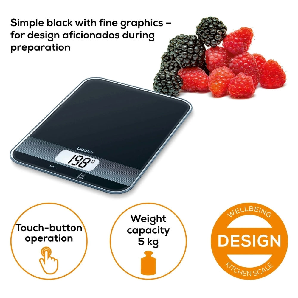 Beurer Digital Kitchen Scale in Black Glass