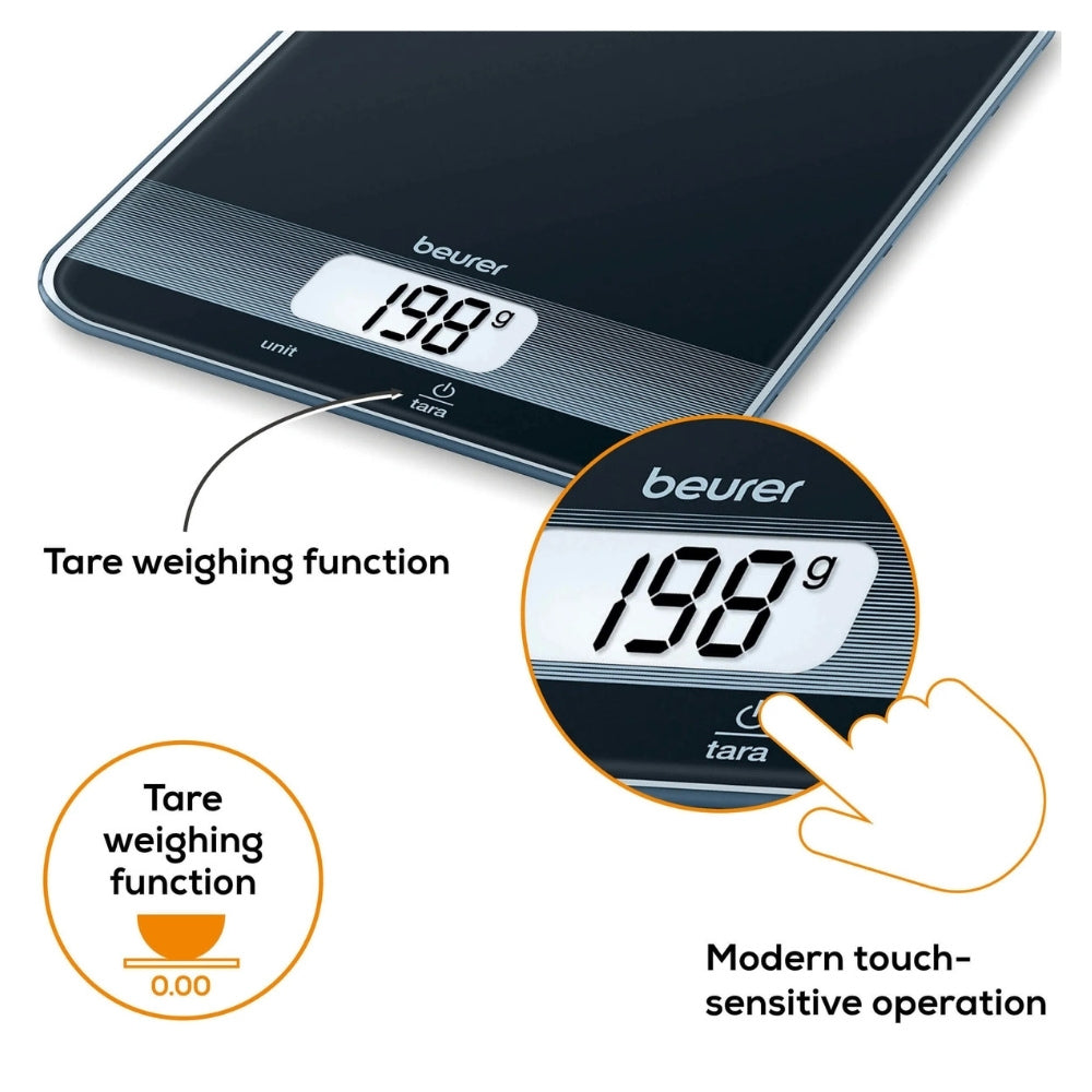 Beurer Digital Kitchen Scale in Black Glass