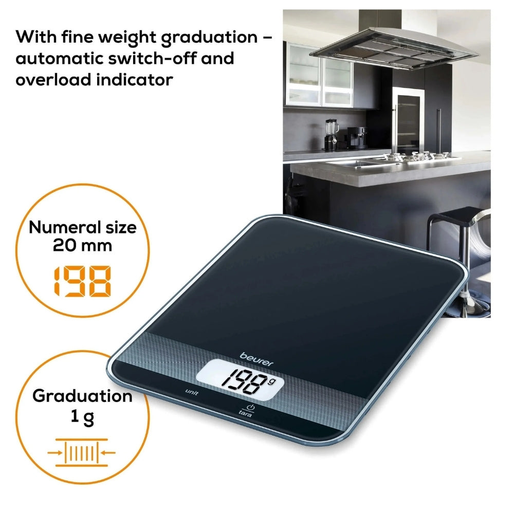 Beurer Digital Kitchen Scale in Black Glass