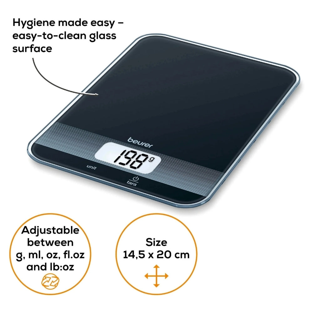 Beurer Digital Kitchen Scale in Black Glass
