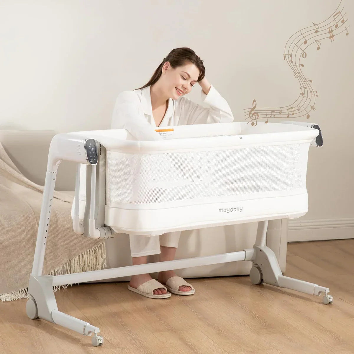 Miila - Nova Smart Snoothing Bassinet - 2in1 Baby Bassinet & Playpen - White
