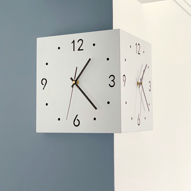 Limited Edition Sensor LED Time Wall Double Corner Clock White Metal 27 x 27 x 27 cm