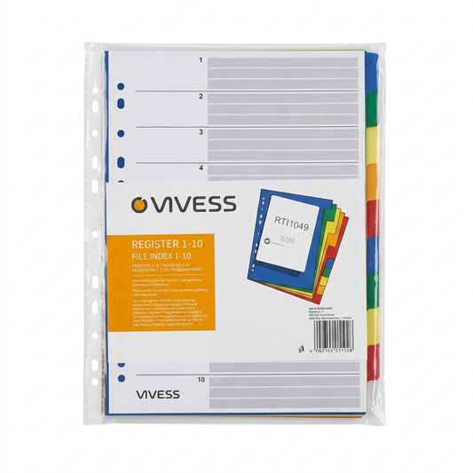 Vivess A4 Pack Of 10 Multicolor Plastic File Index Dividers | Vivess In Lebanon