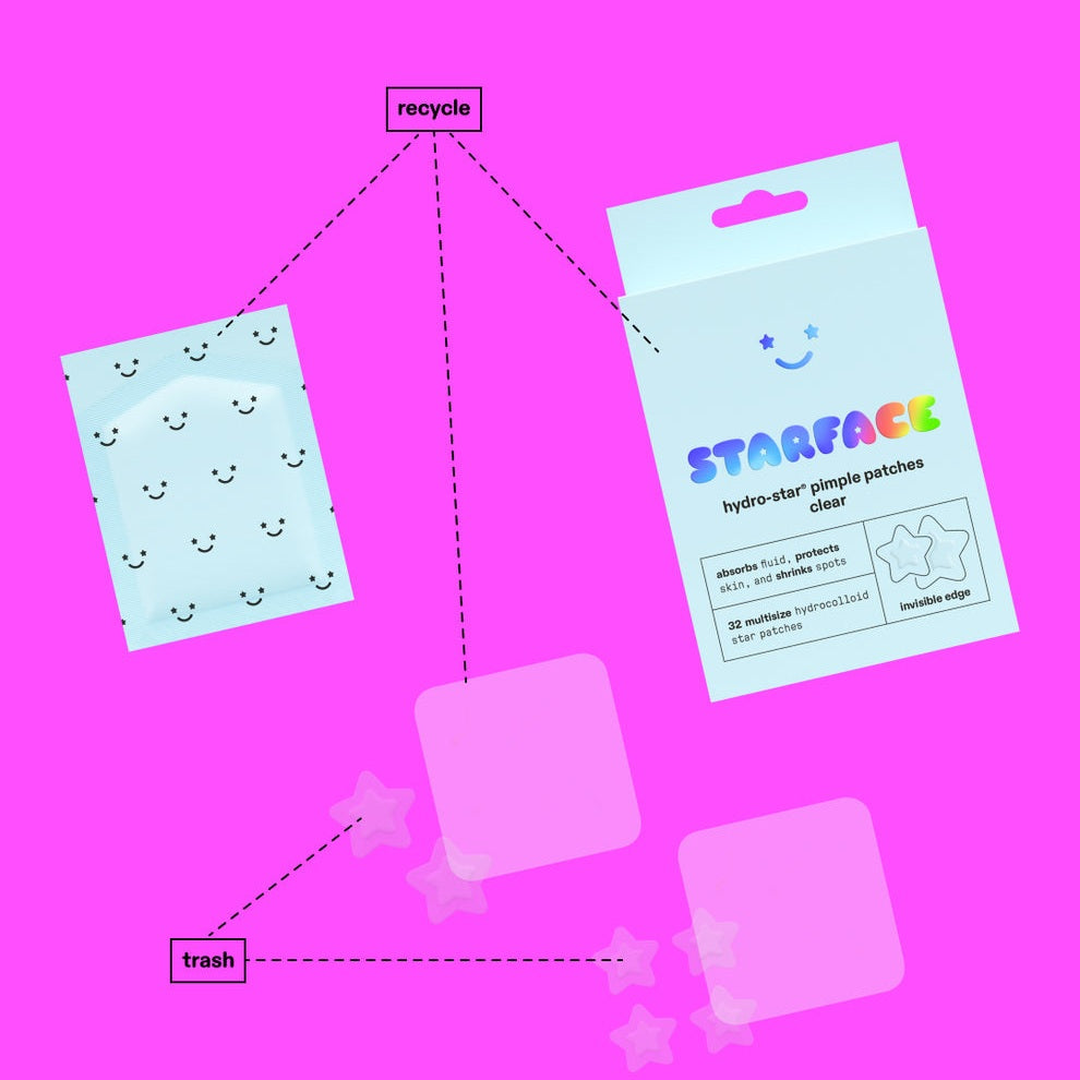 STARFACE hydro-star® clear absorbs. shrinks. protects.  32 invisible hydrocolloid pimple protectors in two sizes
