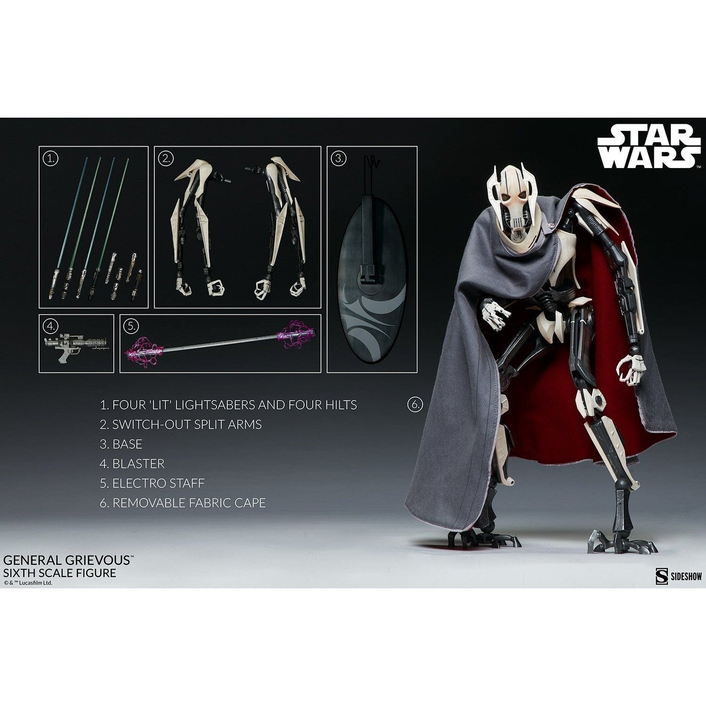 Star Wars General Grievous 1/6 Action Figure by  Sideshow Collectibles - Medaid International