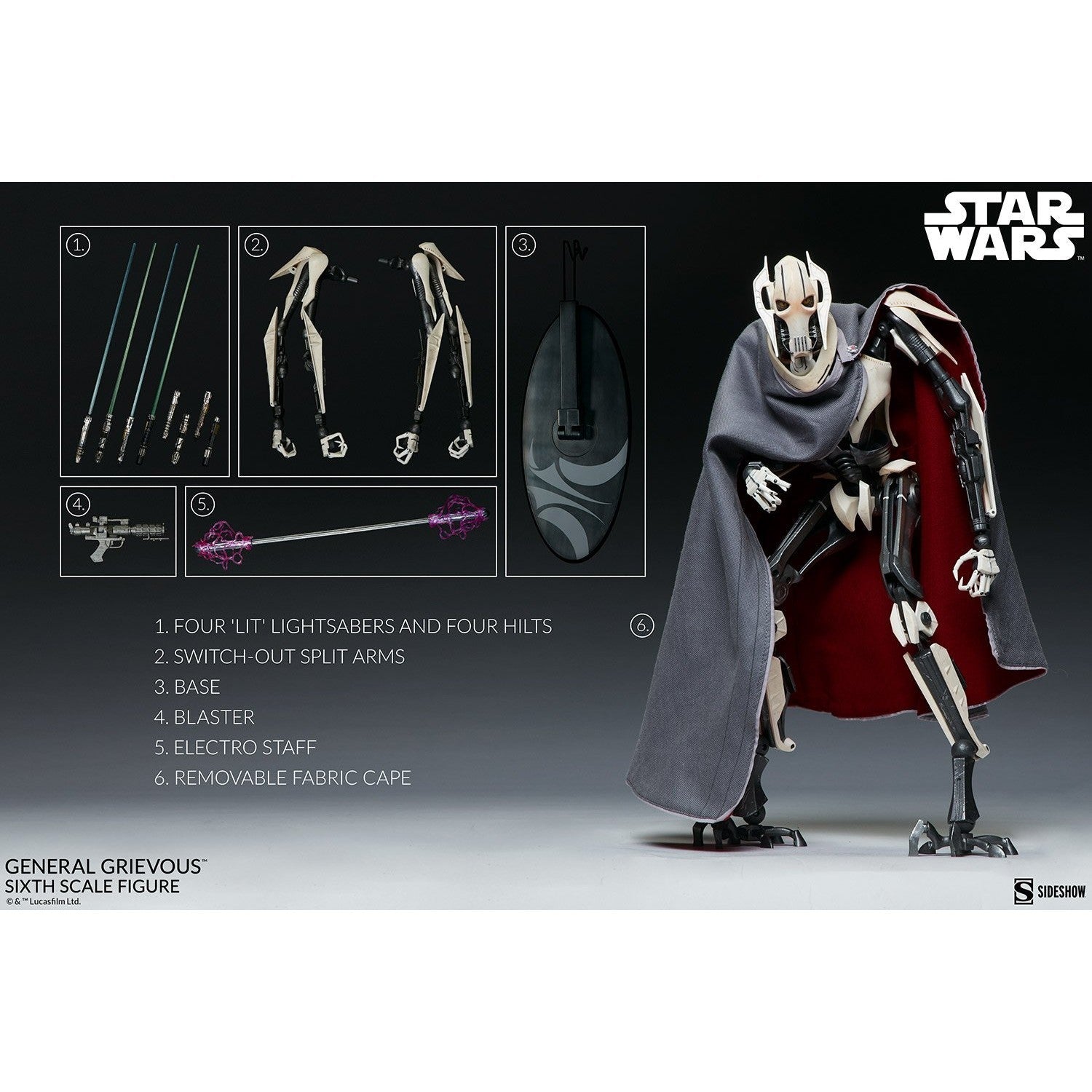 Star Wars General Grievous 1/6 Action Figure by  Sideshow Collectibles - Medaid International
