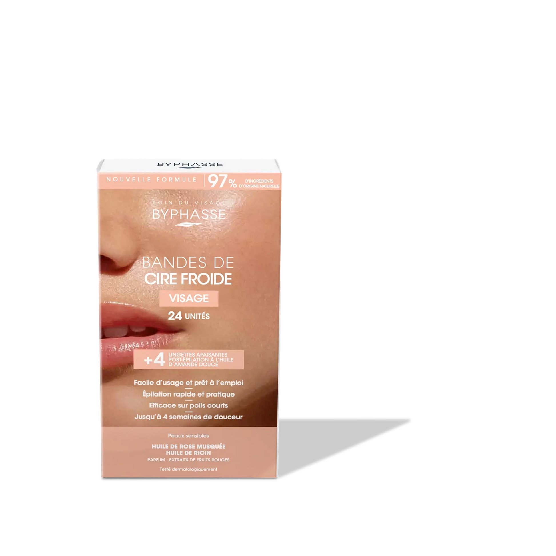 Byphasse cold wax strips for FACE (24 units) for sensitive skin - Medaid International