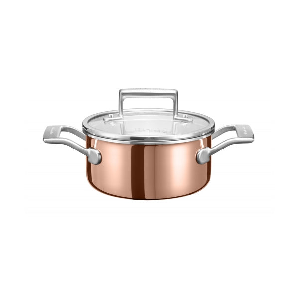 KITCHENAID COPPER CASSROLE WITH GLASS LID 16CM