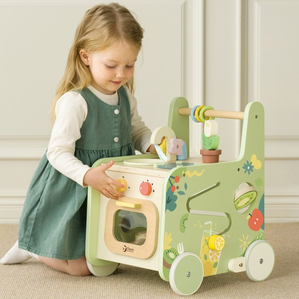 Classic World Wooden Kitchen Walker 2-in-1 Baby Walker & Play Kitchen (15 pcs)