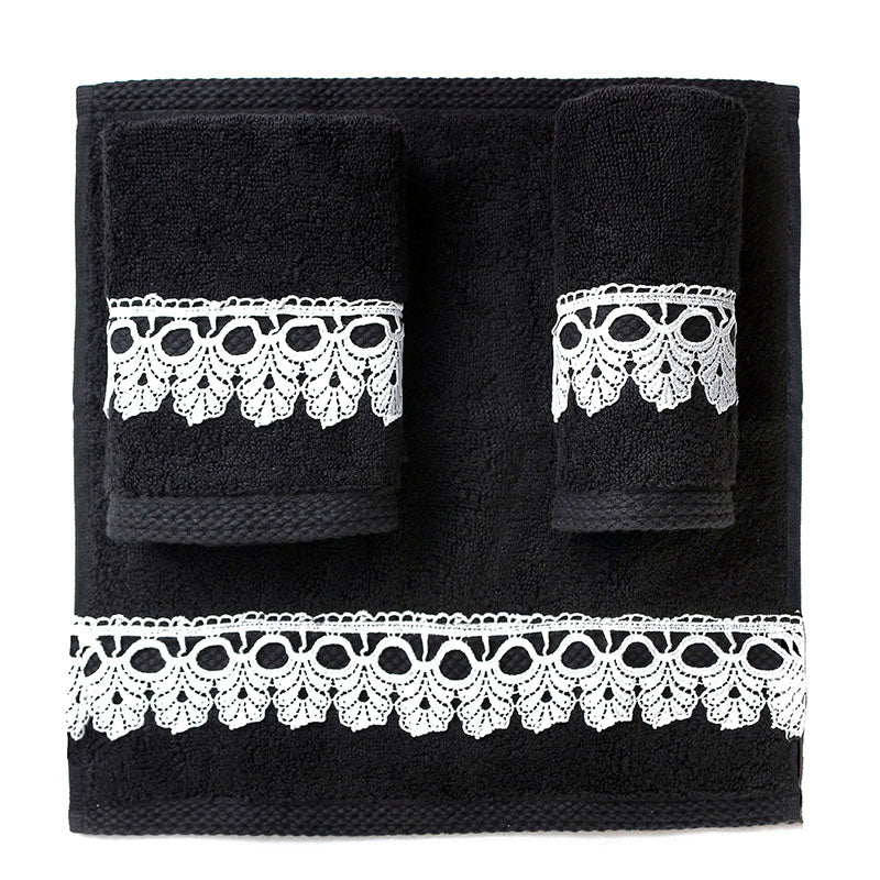 33 CM X 33 CM Cannon Egyptian Cotton Guest Towel Ultra Soft Luxury Décor Sheer Lace Absorbent Towel Washing Drying Dishes and Household 1 Piece Black - Image 1