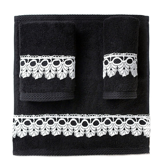 33 CM X 33 CM Cannon Egyptian Cotton Guest Towel Ultra Soft Luxury Décor Sheer Lace Absorbent Towel Washing Drying Dishes and Household 1 Piece Black - Image 1