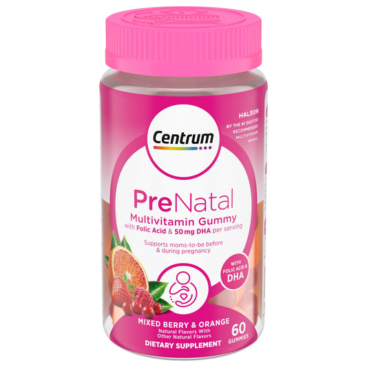 Centrum Prenatal Gummy Vitamins With Dha and Folic Acid, Mixed Berry and Orange, 60 Count