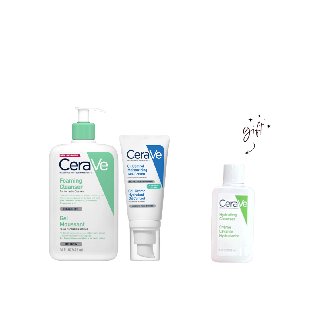 CeraVe Foaming Cleanser With HA And Oil Control Moisturizer + Free Mini Cleanser Bundle