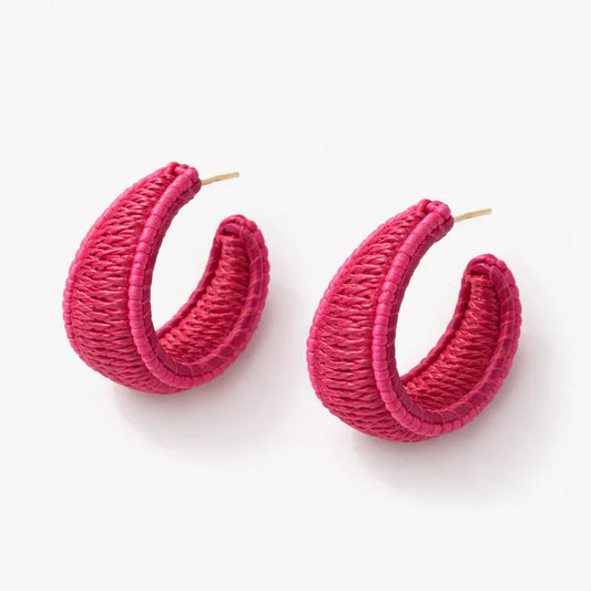 On 34th Women's Silver-Tone Pink Seed Bead & Raffia C-Hoop Earrings | On 34th in Lebanon