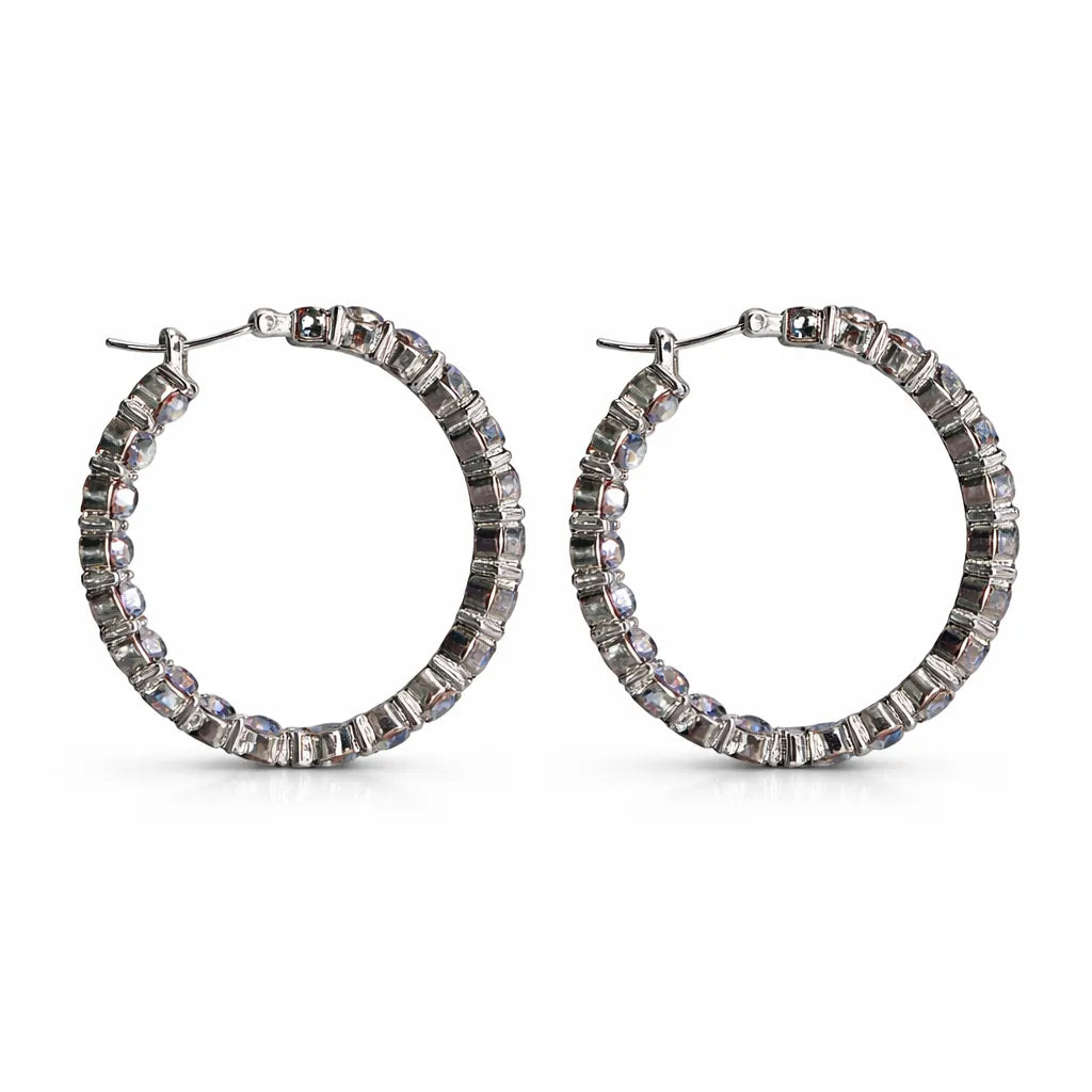 On 34th Women's Purple/Sliver  Crystal Station Medium Hoop Earrings |  On 34th in Lebanon