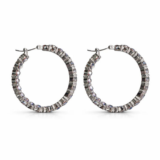 On 34th Women's Purple/Sliver  Crystal Station Medium Hoop Earrings |  On 34th in Lebanon