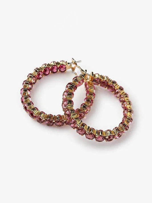 ON 34th Women's Pink & Gold Crystal Station Medium Hoop Earrings | ON 34th In Lebanon