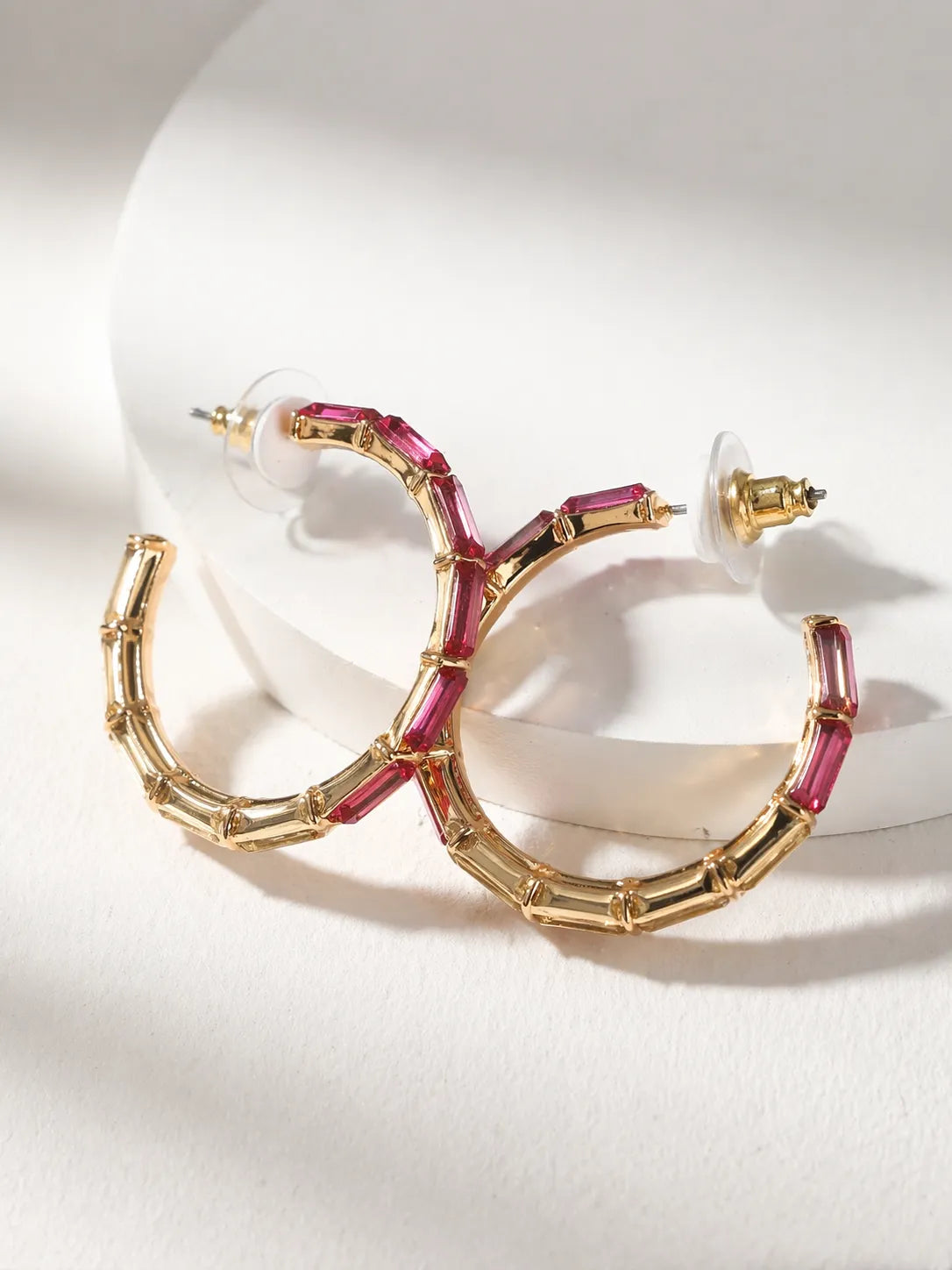 ON 34th Women's Pink & Gold Crystal Hoop Earrings | ON 34th In Lebanon