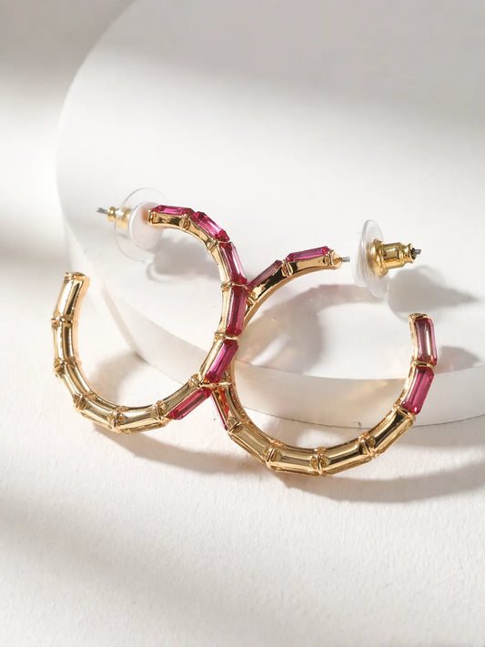 ON 34th Women's Pink & Gold Crystal Hoop Earrings | ON 34th In Lebanon