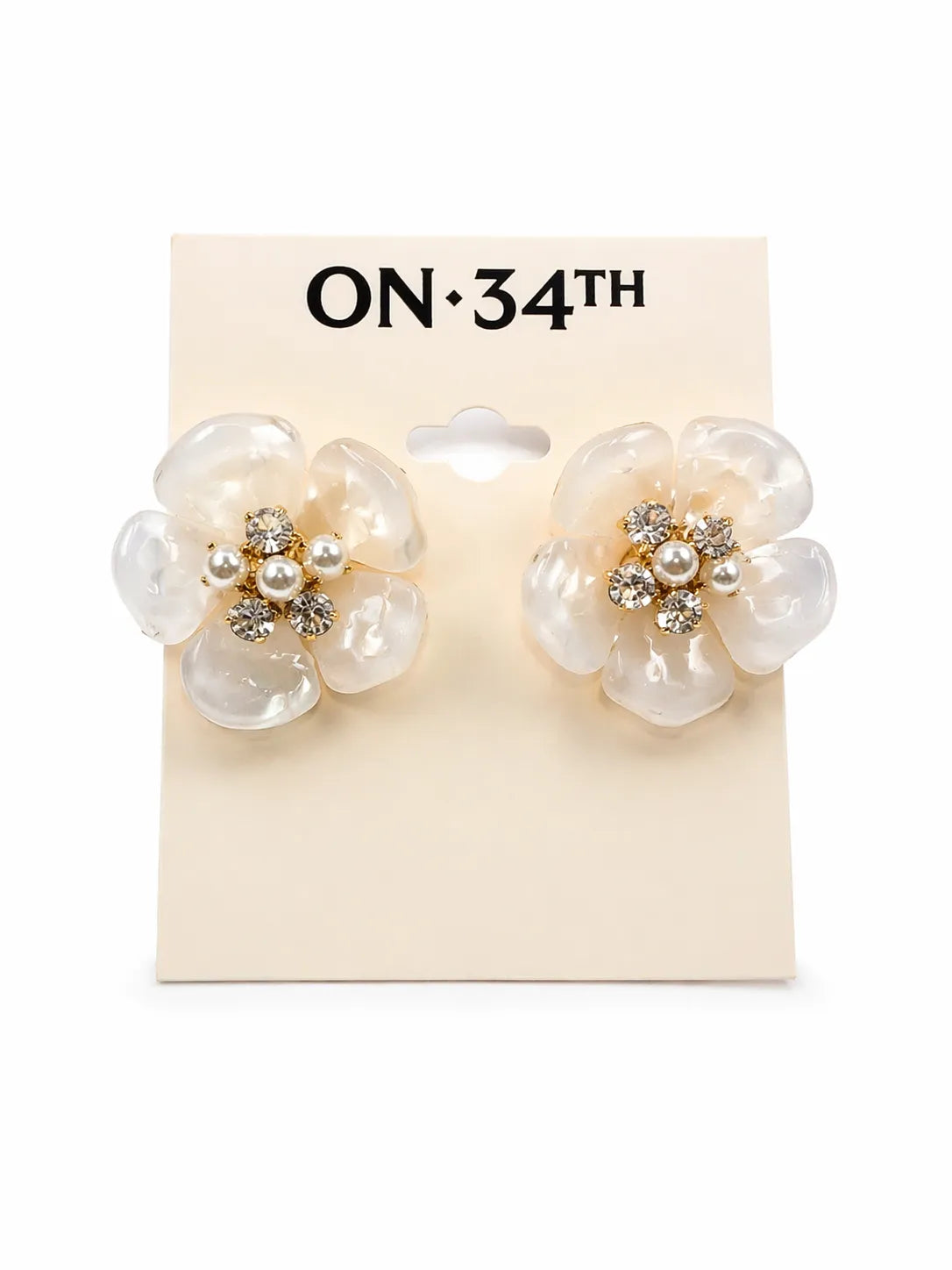 On 34th Women's White -Tone Color Pavé & Imitation Pearl Flower Stud Earrings |  On 34th in Lebanon