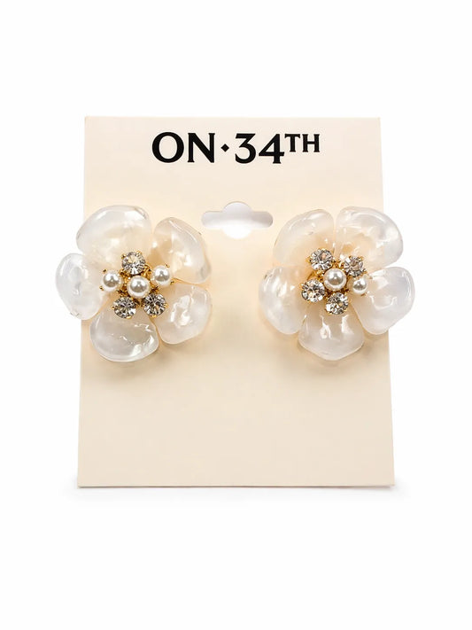 On 34th Women's White -Tone Color Pavé & Imitation Pearl Flower Stud Earrings |  On 34th in Lebanon