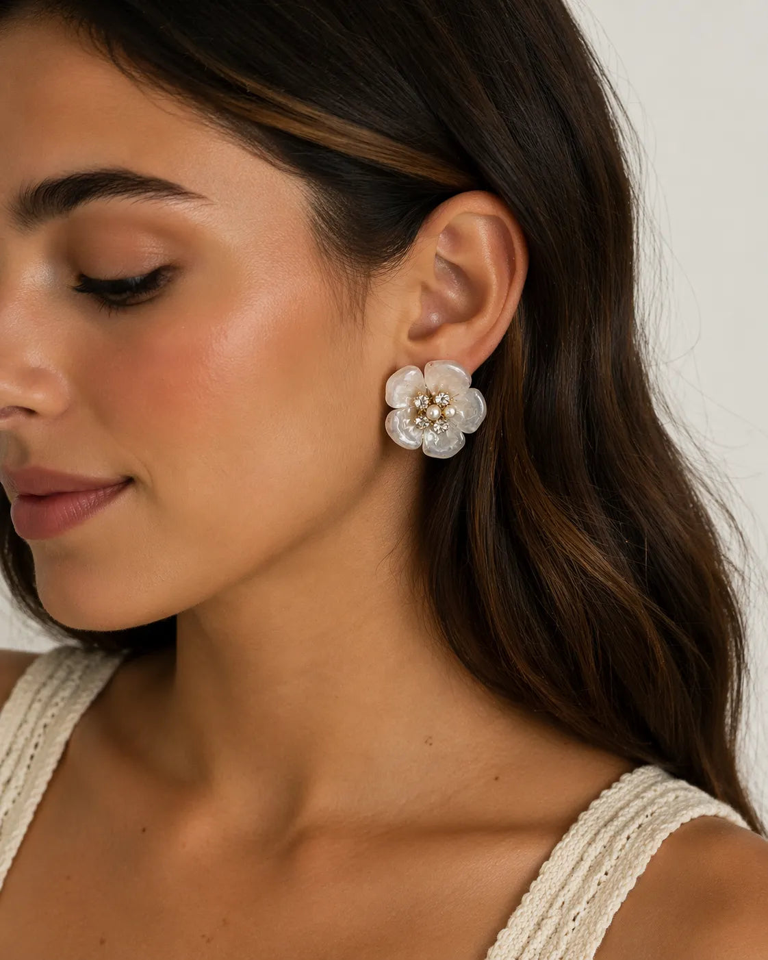 On 34th Women's White -Tone Color Pavé & Imitation Pearl Flower Stud Earrings |  On 34th in Lebanon