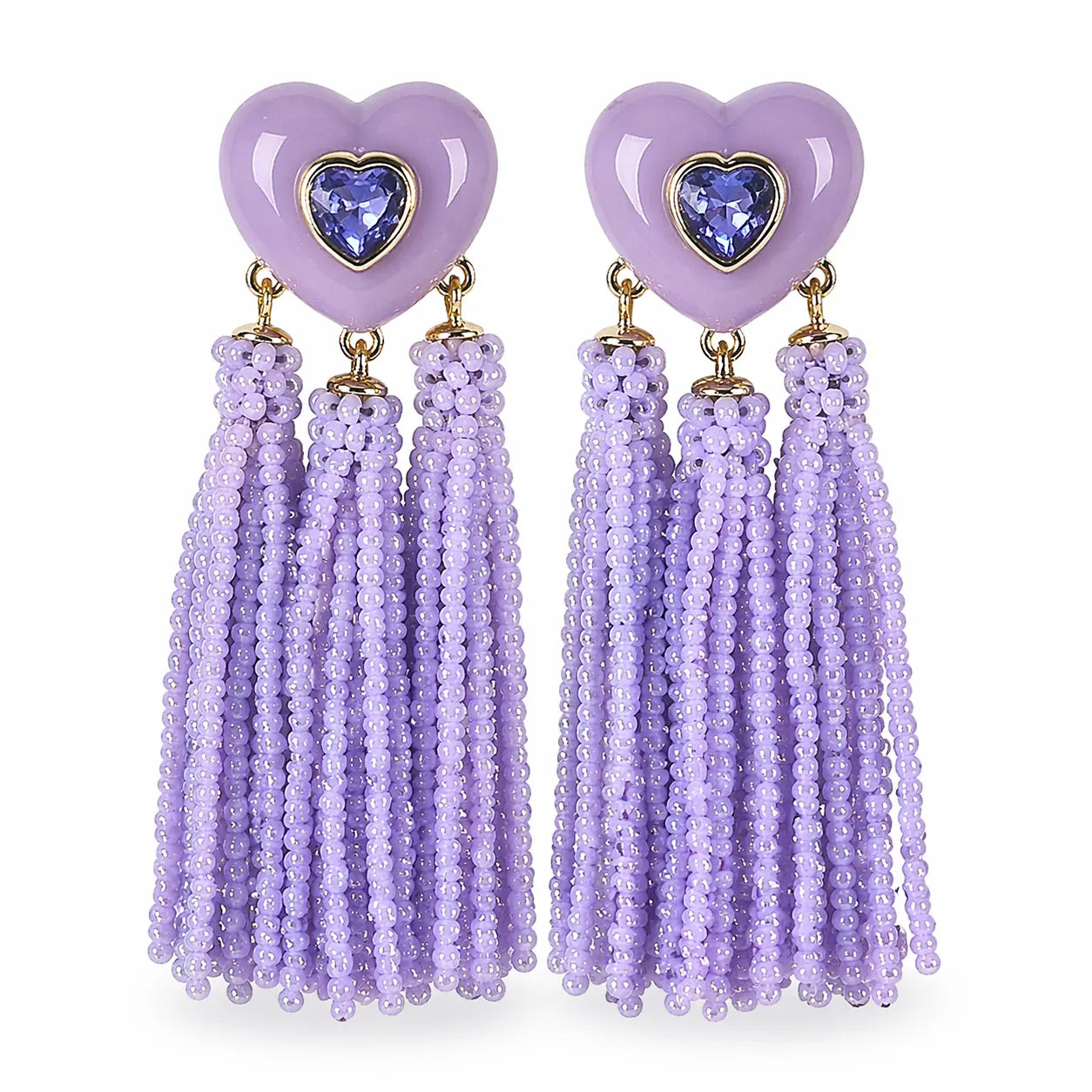On 34th Women's Lilac Crystal Heart Beaded Fringe Drop Earrings | On 34th In Lebanon