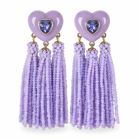 On 34th Women's Lilac Crystal Heart Beaded Fringe Drop Earrings | On 34th In Lebanon