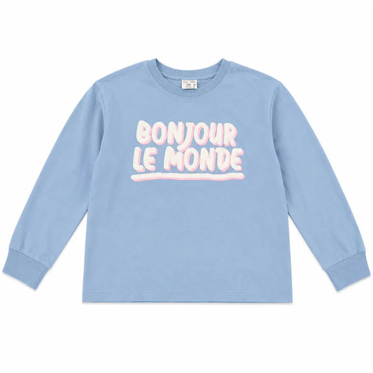 Zara Girl's Light Blue " Bonjour le monoe " Printed  Blouse | Zara in Lebanon